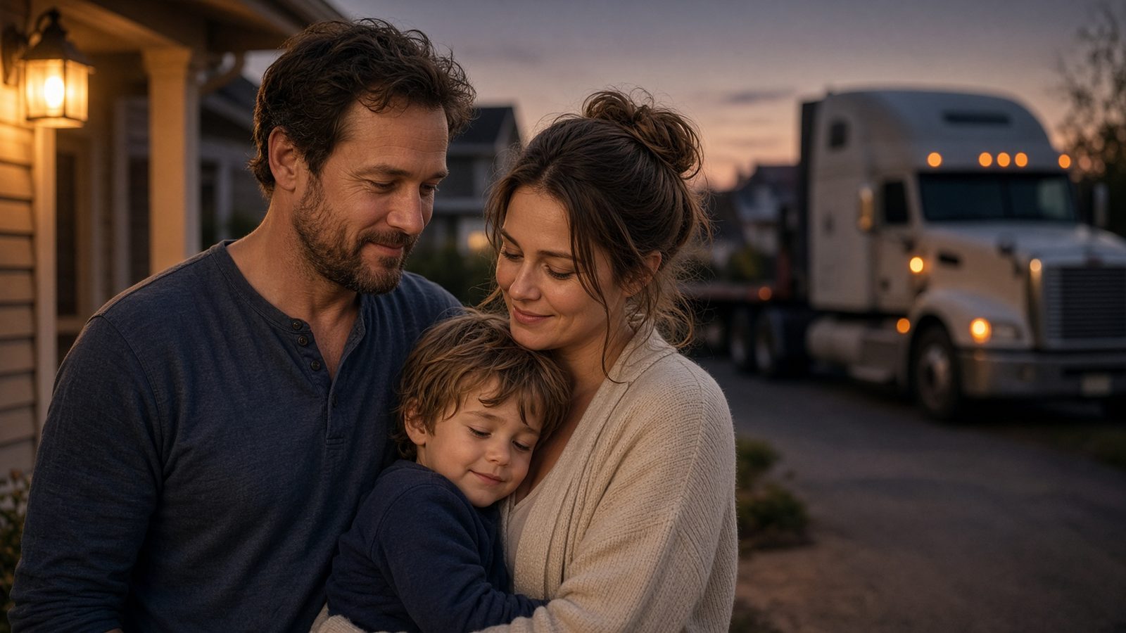 Truck driver at home with his family