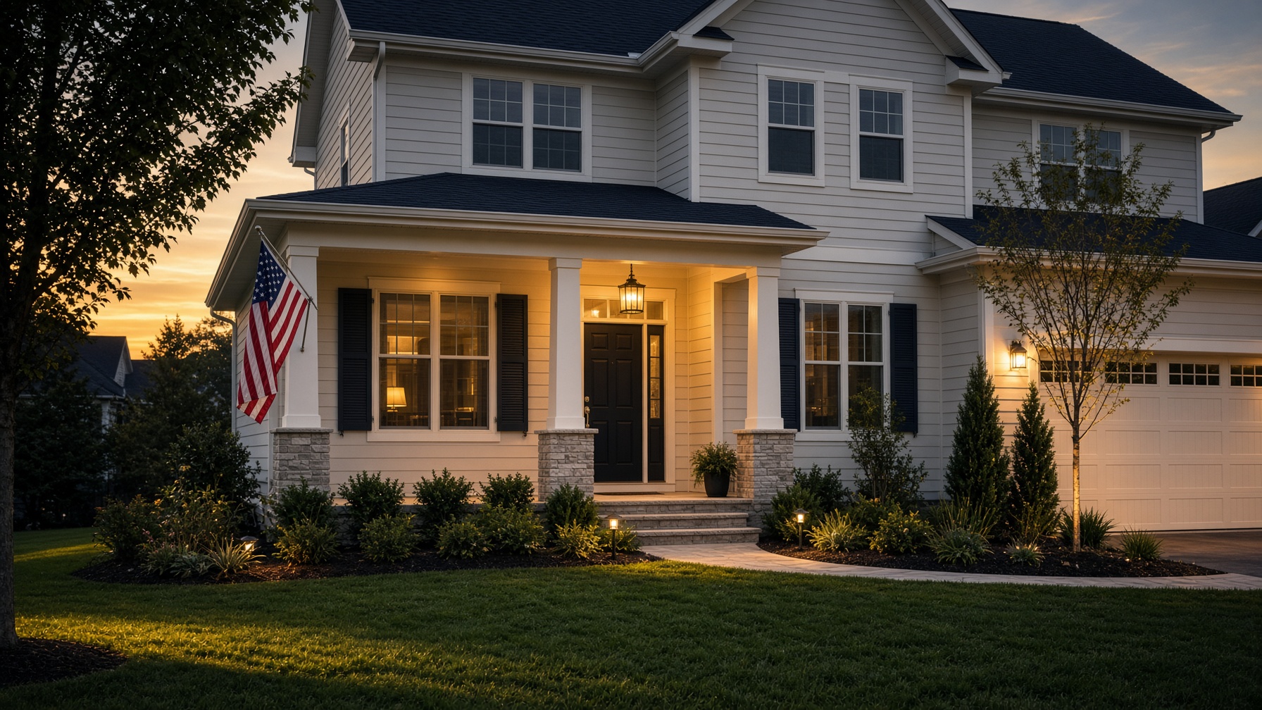 American home at golden hour